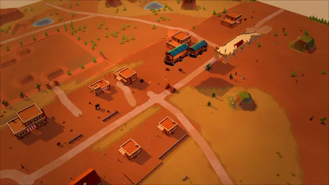 Redscar Frontier, ockrafärgade raviner och karavanvägar, sett uppifrån i spelet